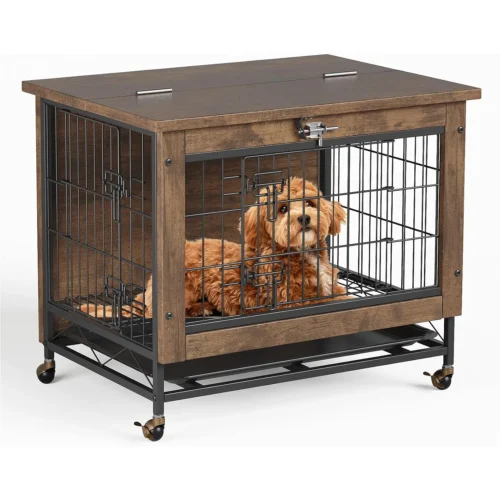 Rustic Mobile Dog Crate Furniture & End Table